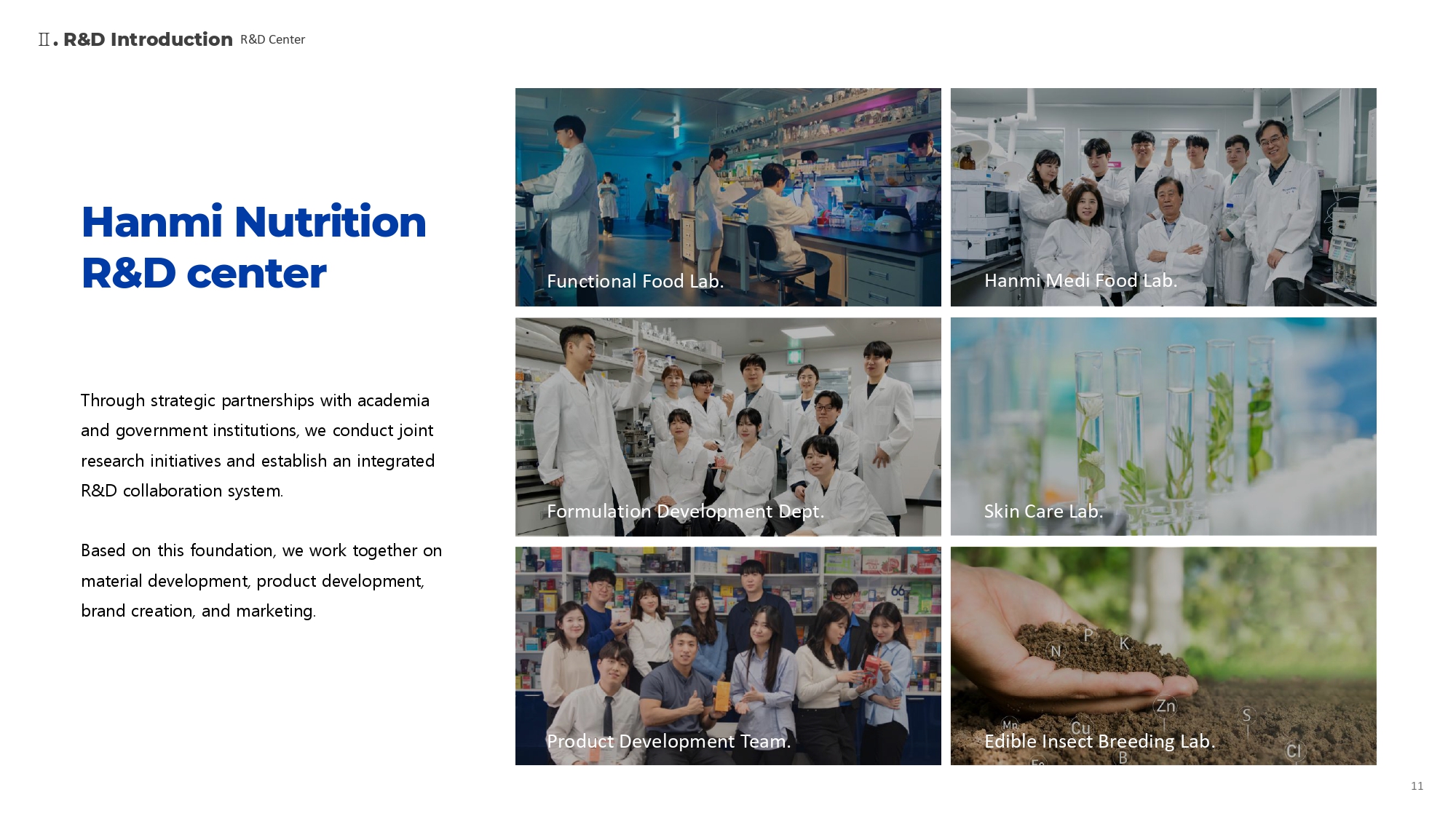 한미양행 R&D 센터 — 기능성식품 연구실, 제형개발부, 스킨케어랩